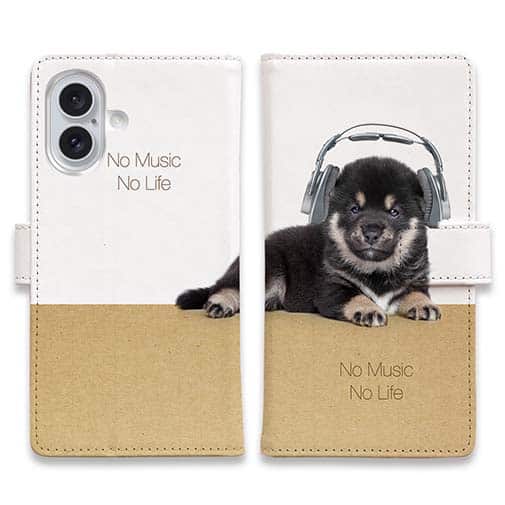 【手帳型】黒柴(子犬)だってNo Music No Life