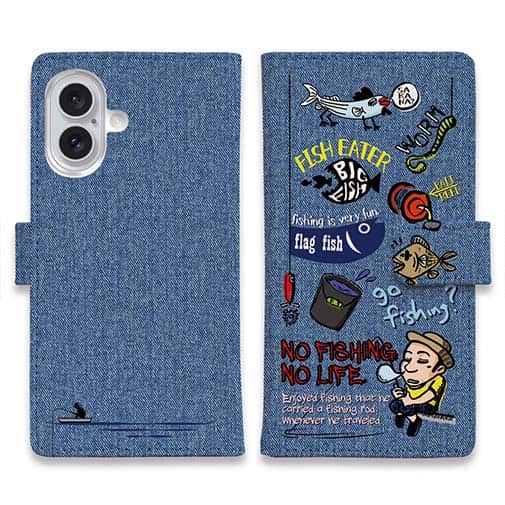 【手帳型】【釣りざんまい】 釣り好きですがなにか?_カラフルデニム風