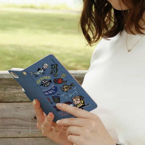 【手帳型】【釣りざんまい】 釣り好きですがなにか?_カラフルデニム風