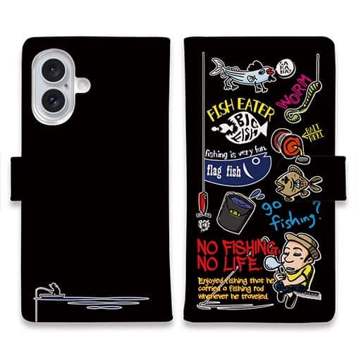 【手帳型】【釣りざんまい】 釣り好きですがなにか?_カラフルブラック