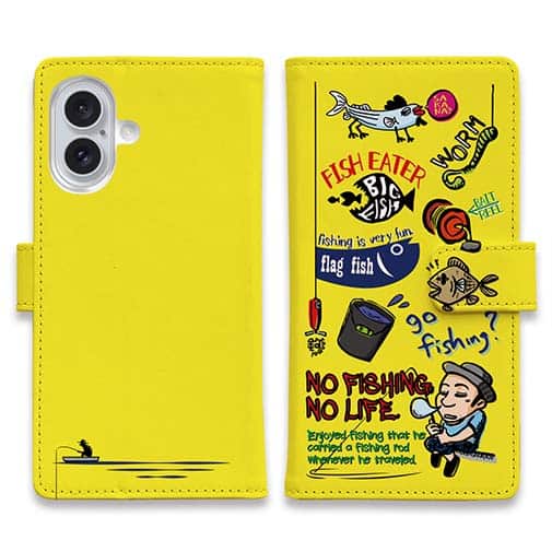 【手帳型】【釣りざんまい】 釣り好きですがなにか?_カラフルイエロー