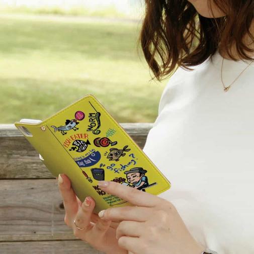 【手帳型】【釣りざんまい】 釣り好きですがなにか?_カラフルイエロー
