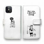 【手帳型】【釣りざんまい】 一日釣りを楽しむアングラー_ホワイト