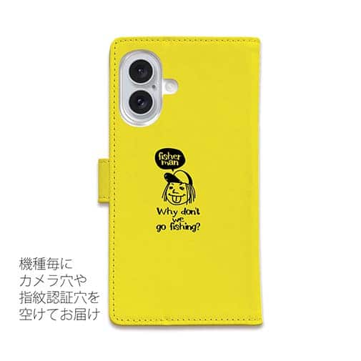 【手帳型】【釣りざんまい】 一日釣りを楽しむアングラー_イエロー
