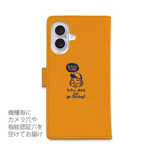 【手帳型】【釣りざんまい】 一日釣りを楽しむアングラー_オレンジ