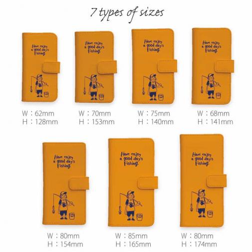 【手帳型】【釣りざんまい】 一日釣りを楽しむアングラー_オレンジ