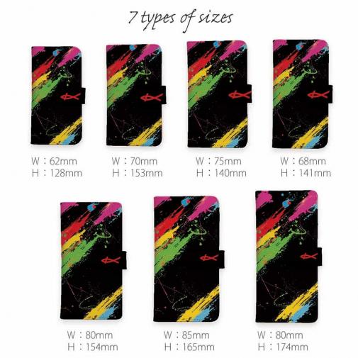 【KIZAKURA】【手帳型】レインボーブラック+シンプルロゴ