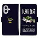 【手帳型】【釣りざんまい】ドット絵のブラックバス_カラフルダークネイビー