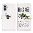 【手帳型】【釣りざんまい】ドット絵のブラックバス カラフルホワイト