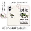 【手帳型】【釣りざんまい】ドット絵のブラックバス カラフルホワイト