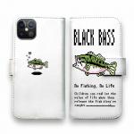 【手帳型】【釣りざんまい】ドット絵のブラックバス カラフルホワイト