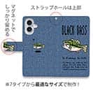 【手帳型】【釣りざんまい】ドット絵のブラックバス_カラフルデニム風