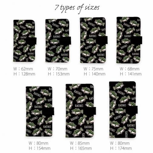 【手帳型】【釣りざんまい】ドット絵のブラックバスがいっぱい_カラフルブラック