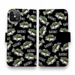 【手帳型】【釣りざんまい】ドット絵のブラックバスがいっぱい_カラフルブラック