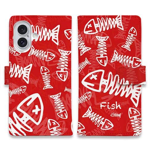 【手帳型】ボーン・フィッシュ レッド