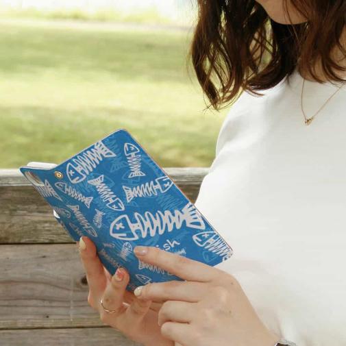 【手帳型】ボーン・フィッシュ　ブルー