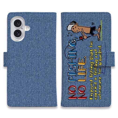 【手帳型】【釣りざんまい】魚がひいてる、どうしよう!_カラフルデニム風