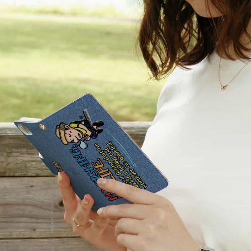 【手帳型】【釣りざんまい】ついついウトウトしちゃった釣り人_カラフルデニム風