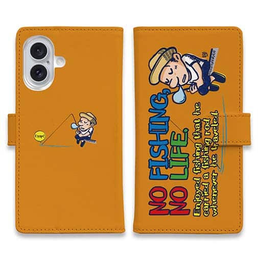 【手帳型】【釣りざんまい】ついついウトウトしちゃった釣り人_カラフルオレンジ