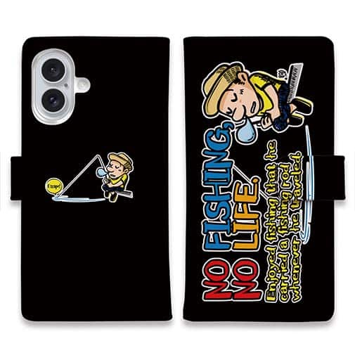 【手帳型】【釣りざんまい】ついついウトウトしちゃった釣り人_カラフルブラック