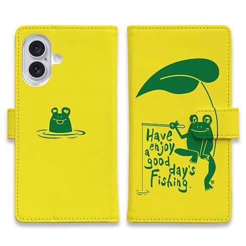 【手帳型】【釣りざんまい】カエルが釣りをするでケロ_カラフルイエロー