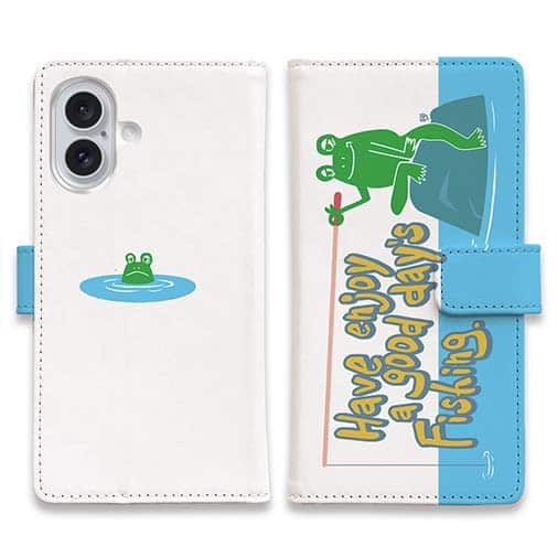 【手帳型】【釣りざんまい】カエルがノンビリ釣りをするでケロ_カラフルレトロ