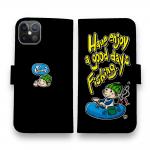 【手帳型】【釣りざんまい】ゴムボートアングラー_カラフルブラック