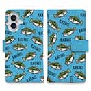 【手帳型】【釣りざんまい】ドット絵のブラックバスがいっぱい_カラフルスカイブルー