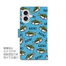 【手帳型】【釣りざんまい】ドット絵のブラックバスがいっぱい_カラフルスカイブルー