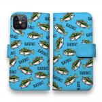 【手帳型】【釣りざんまい】ドット絵のブラックバスがいっぱい_カラフルスカイブルー