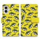 【手帳型】【釣りざんまい】ドット絵のブラックバスがいっぱい_カラフルイエロー