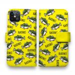 【手帳型】【釣りざんまい】ドット絵のブラックバスがいっぱい_カラフルイエロー