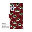 【手帳型】【釣りざんまい】ドット絵のブラックバスがいっぱい_カラフルレッド