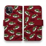 【手帳型】【釣りざんまい】ドット絵のブラックバスがいっぱい_カラフルレッド