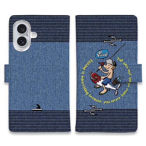 【手帳型】【釣りざんまい】ルアーを乗りこなすアングラー_カラフルデニム風