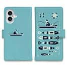 【手帳型】【釣りざんまい】愛犬と釣りを楽しむアングラー_カラフルミントブルー