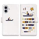 【手帳型】【釣りざんまい】愛犬と釣りを楽しむアングラー_カラフルホワイト