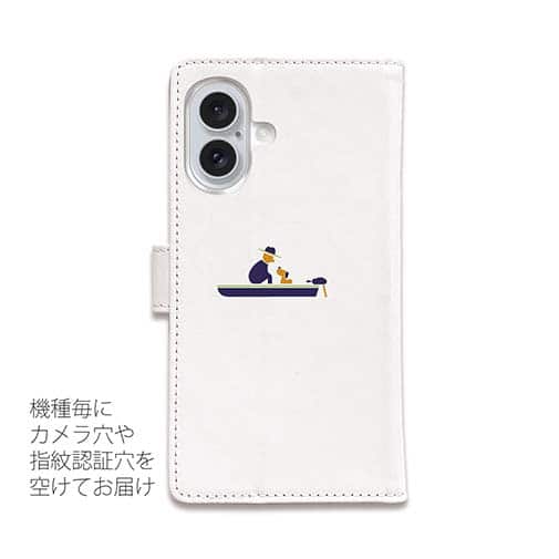 【手帳型】【釣りざんまい】愛犬と釣りを楽しむアングラー_カラフルホワイト