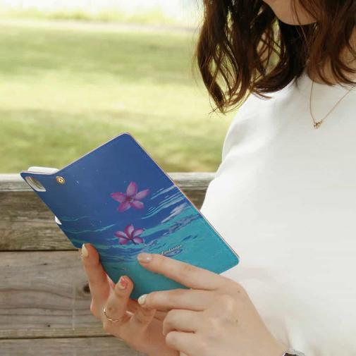 【手帳型】海の風景　海面に花