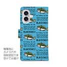 【手帳型】【釣りざんまい】ドット絵のブラックバス_英字新聞風スカイブルー