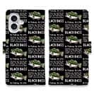 【手帳型】【釣りざんまい】ドット絵のブラックバス_英字新聞風ブラック