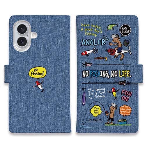 【手帳型】【釣りざんまい】釣りに行きませんか?_カラフルデニム風