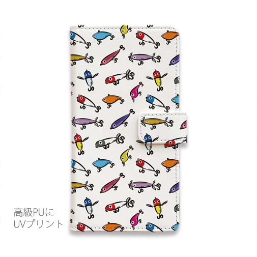 【手帳型】【釣りざんまい】ルアーコレクション_カラフルホワイト