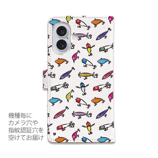【手帳型】【釣りざんまい】ルアーコレクション_カラフルホワイト