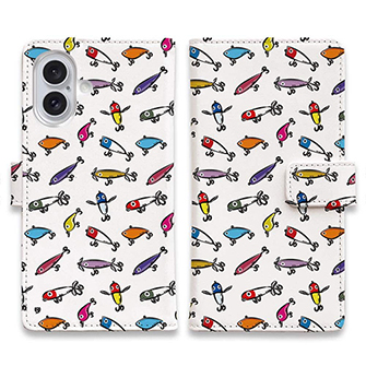 【手帳型】【釣りざんまい】ルアーコレクション_カラフルホワイト