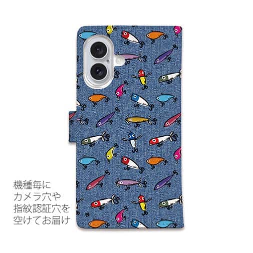 【手帳型】【釣りざんまい】ルアーコレクション_カラフルデニム風