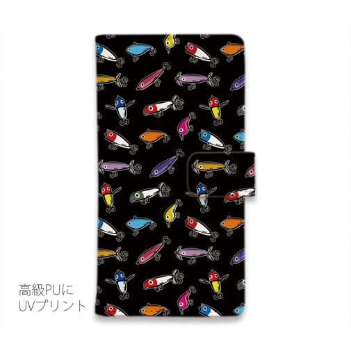 【手帳型】【釣りざんまい】ルアーコレクション_カラフルブラック