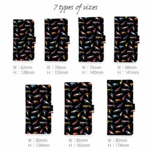 【手帳型】【釣りざんまい】ルアーコレクション_カラフルブラック