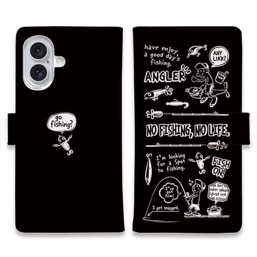 【手帳型】【釣りざんまい】釣りに行きませんか?_ブラック