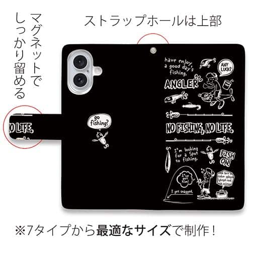 【手帳型】【釣りざんまい】釣りに行きませんか?_ブラック